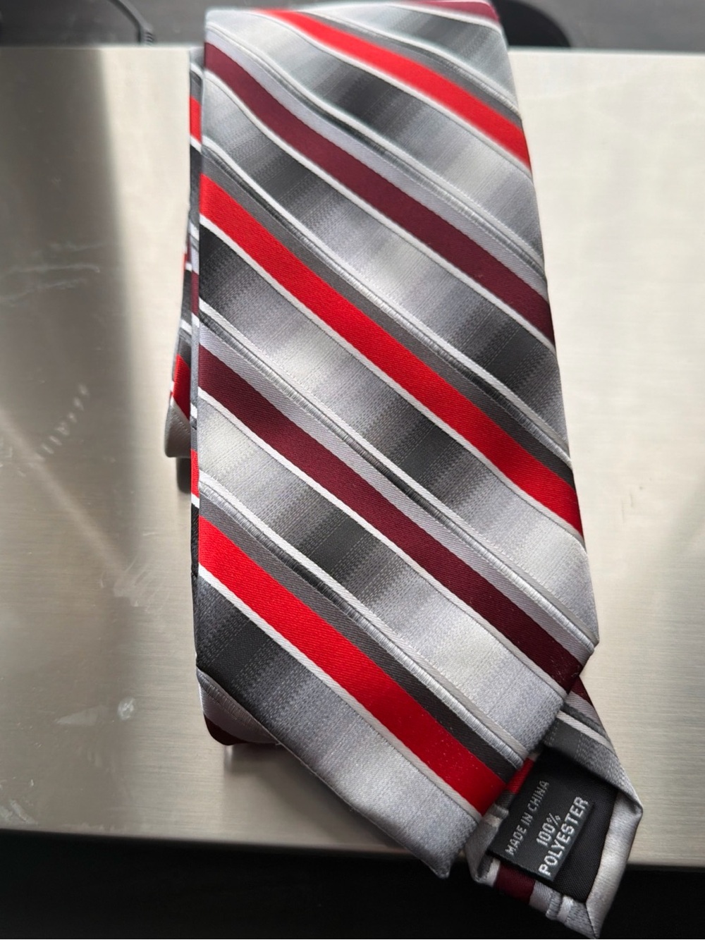 Van Heusen Red, Maroon and Silver Striped Men’s Tie